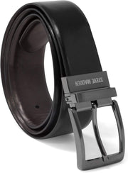 mens Dress Casual Every Day Leather Belt Belt - Black/Brown (Burnished)