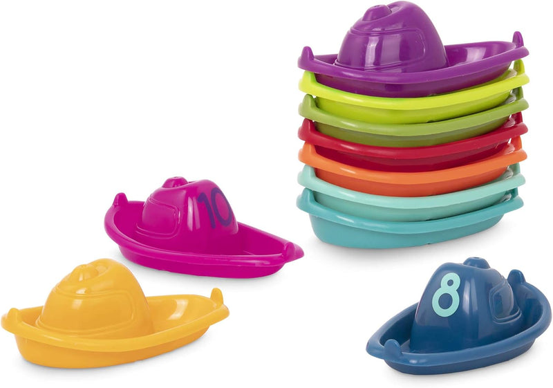 Battat 10 Bath Boats Numbered & Stackable Bathtime Toys Floating Toy Boats For The Bath, Pool, Beach Educational Toys 6 Months + Stackin Boats - Stacking Boats