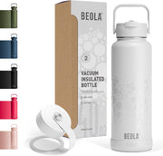 1200ml Water Bottle 18/8 Stainless Steel Double Wall Insulated Bottle, with Straw Lid and Wide Mouth, 2 lids included, Hot Cold Water Flask Sports Bottle, 40oz (Lava Gray) - Sparkling White