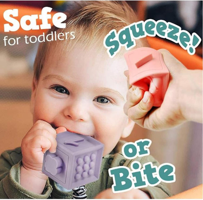 AM ANNA Baby Blocks Toys Soft Stacking Blocks Montessori Learning Babies Infant Teething Chewing Toy, Squeeze Sensory Toys, Bath Toy for Toddler Baby Girl Boy with Suction Cup Storage Bag