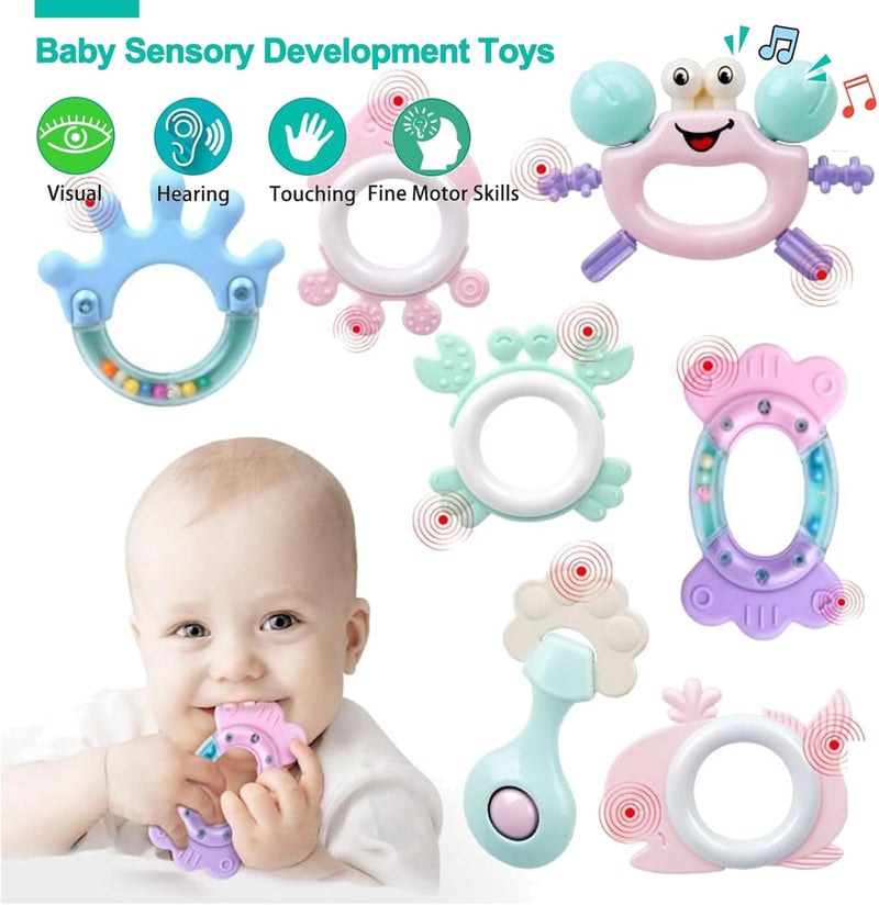 Baby Teether Toy Rattle for Baby Toys 0-12 Months Plus with Storage Box -14 Pcs BPA Free Soft Silicone Teething Toys Newborn Baby Sensory Toys Gifts 3 6 9 12 Months for Early Educational (14Pcs)