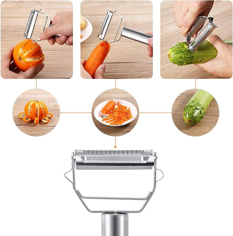 DELFINO Peeler Stainless Steel Cutter Slicer for Carrot Potato Melon Gadget Vegetable Fruit Steel Peeler Double Sided Blade Multi-functional Vegetable Cutter and Fruit Slicer Dual Blade for Kitchen