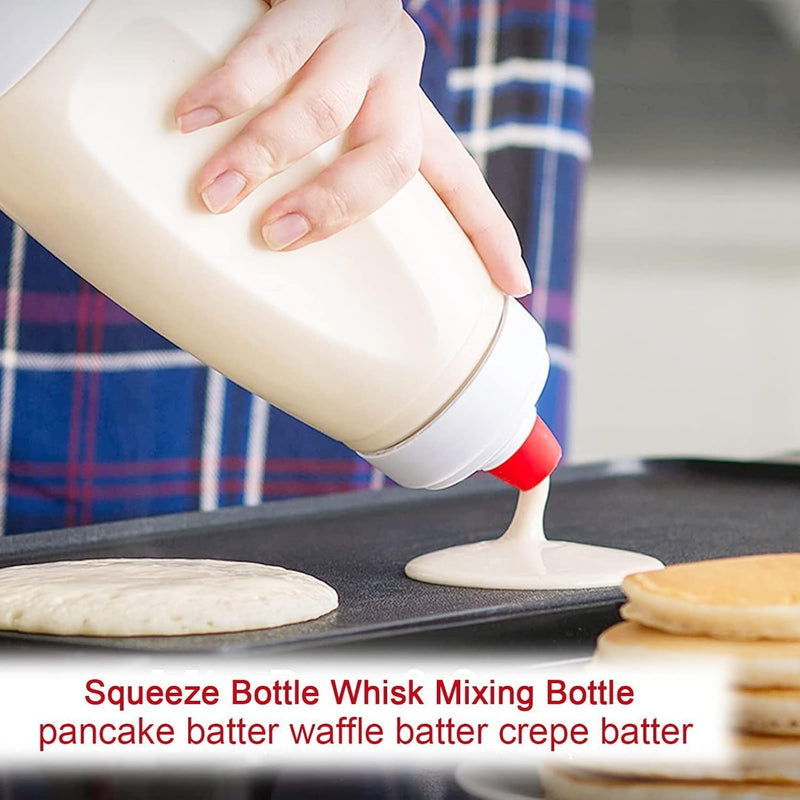 Pancake Batter Dispenser - Kitchen Tool for Cupcakes, Crepes, Waffles & Cookies - Liquid Batter Mix Dispensing Bottle with Measurement Marks, Easy Squeeze