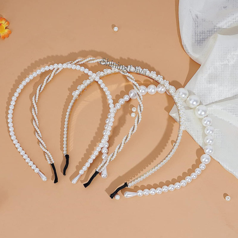Shining Diva Fashion 4 Pcs Headbands Stylish Pearl Hairbands Hair Accessories Hair Bands for Women Girls (14967hb)