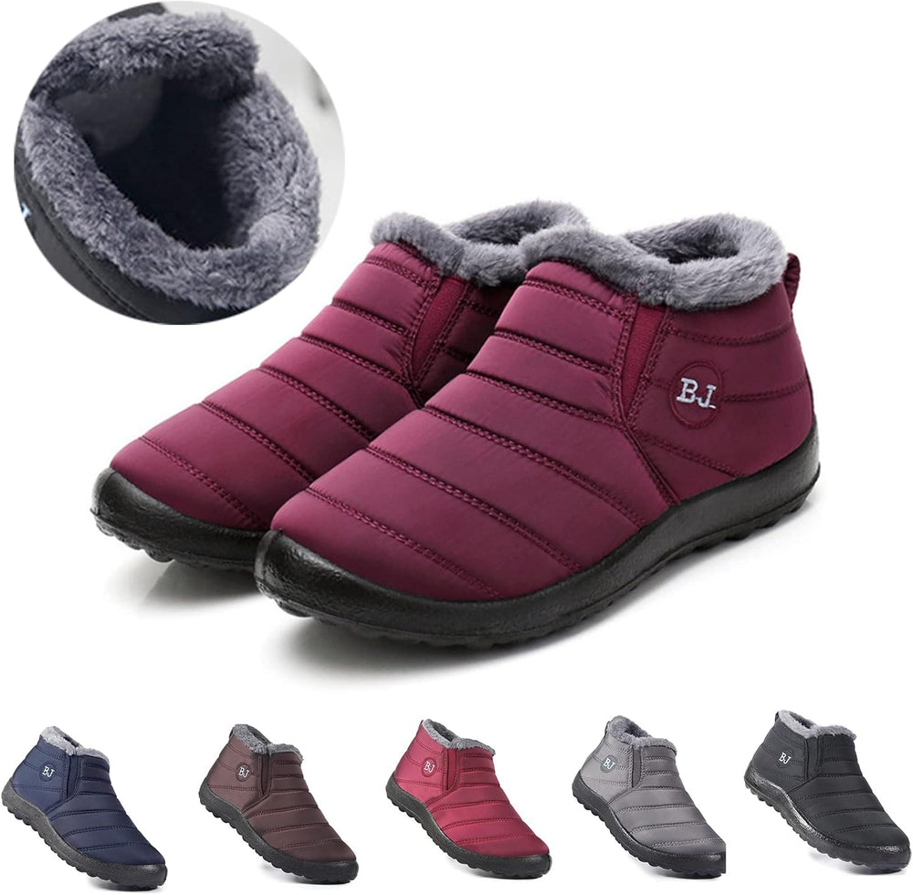 Boojoy Winter Boots, Winter Warm Non-Slip Ankle Boots, Fur Lined Thickened Non-Slip Winter Shoes for Men and Women (8.5-Men, Gray)