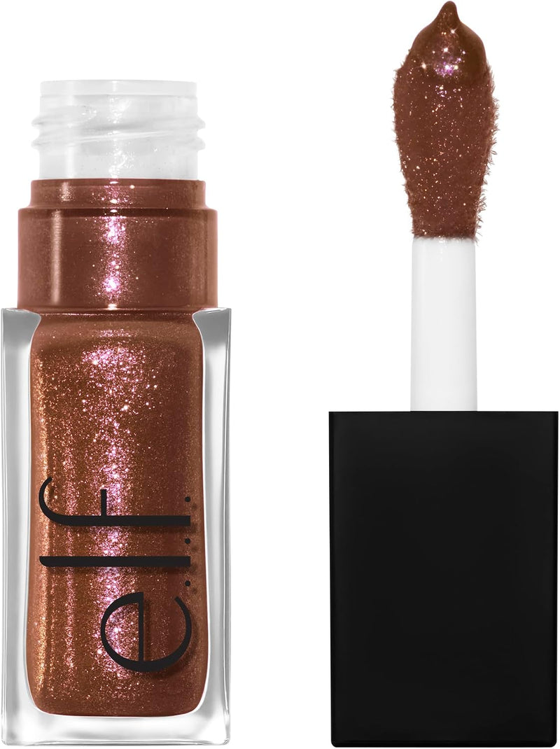 e.l.f. Glow Reviver Lip Oil, Nourishing and Hydrating with High-Shine Glimmer Finish & Sheer Wash Of Color, Minty Scent, Non-Sticky, Vegan & Cruelty-free, Candy Coded - Chocoluxe 7.39 ml (Pack of 1)