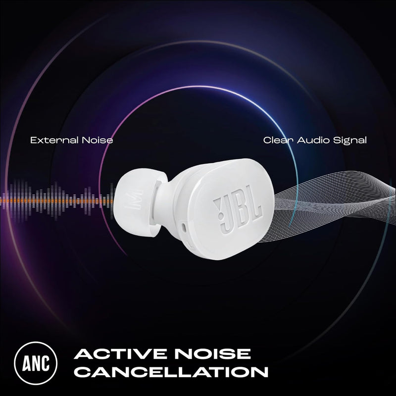 JBL Tune Buds True Wireless Noise Cancellling Earbuds, Pure Bass Sound, Bluetooth 5.3, LE Audio Support, Smart Ambient, 4-Mic Technology, 48H Battery, Water and Dust Resistant - White, JBLTBUDSWHT