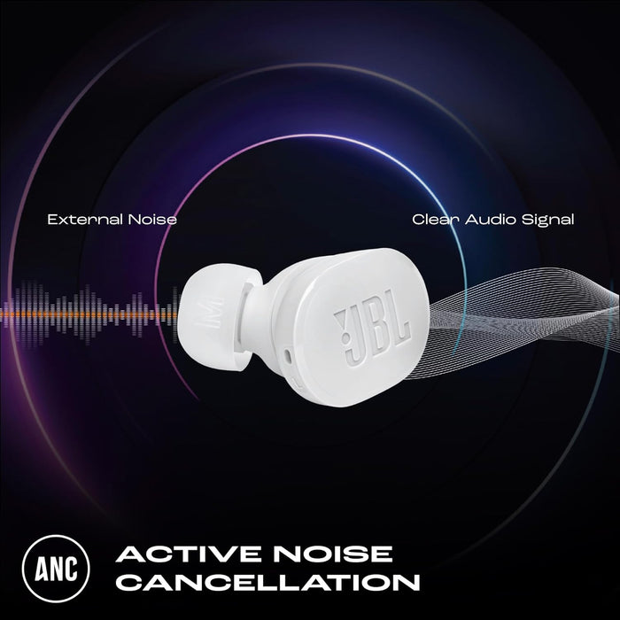 JBL Tune Buds True Wireless Noise Cancellling Earbuds, Pure Bass Sound, Bluetooth 5.3, LE Audio Support, Smart Ambient, 4-Mic Technology, 48H Battery, Water and Dust Resistant - White, JBLTBUDSWHT