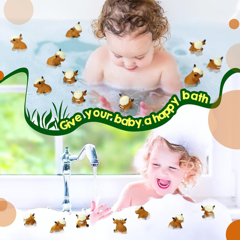 Halloscume 30 Pcs Summer Highland Cow Float Bath Toy Baby Rubber Water Squirting Highland Cow Squeaky Toy Bulk Highland Cow Figurine Statues Decor for Pool Shower Birthday Party Favors(Highland Cow)