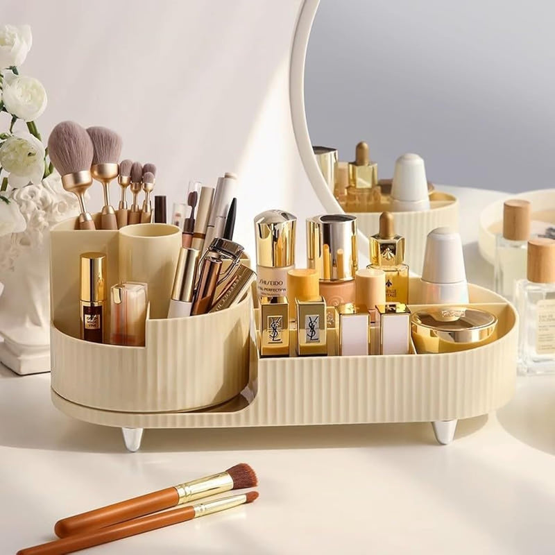 BIOPLJ 360 Rotating Makeup Organizer, New Large Capacity Cosmetic Display Case, Rotating Makeup Organizer Spinning for Vanity, Cosmetics organizer for Storage Makeup Brush Holder, Lipstick (white)