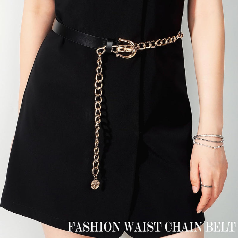 Womens Metal Waist Chain Belt Adjustable Multilayer Link Belt for Jeans & Dresses Gold Chain Belt with Coin Design Fashion Waist Belt for Casual & Evening Wear