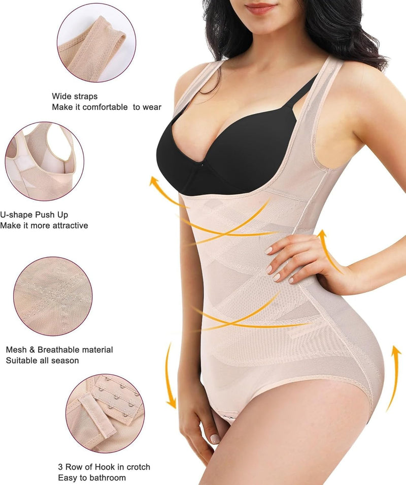 ACICSCK Shapewear for Women Tummy Control Bodysuit Open Bust Seamless Full Breathable Lightweight Mesh Lift buttocks Body Shaper