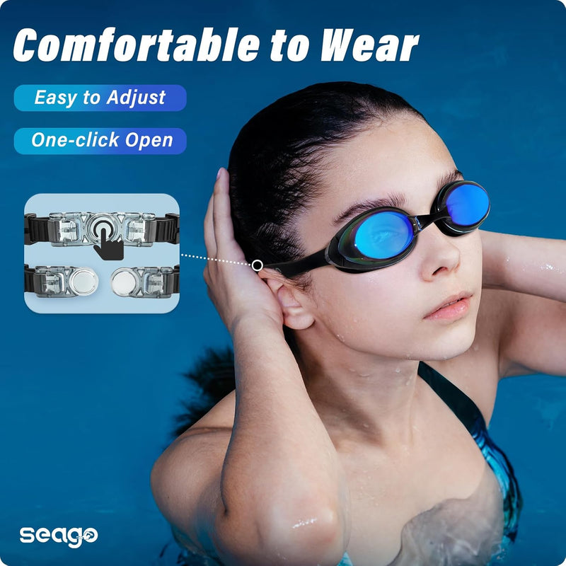 Seago Swimming Goggles 2 Pack Anti-fog Anti-UV Silicone Swim Goggles Adult Women Men