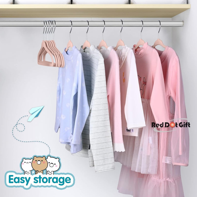 Red Dot Gift® 30-Pack Beige Velvet Kids Hangers - ( 35cm / 14 Inch )Premium Childrens Hangers for Closet, Ultra Thin Cute Hangers Kids Clothes Hanger,Small Hangers for Kids Clothes (Beige, 30)