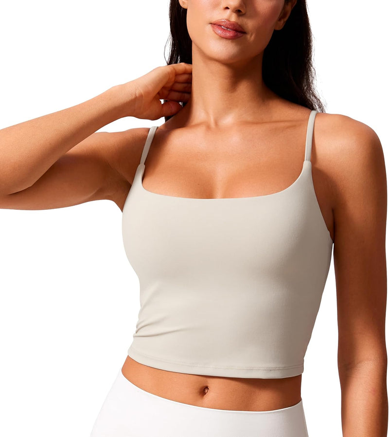 CRZ YOGA Butterlift Womens Scoop Neck Longline Sports Bra - U Back Adjustable Straps Workout Crop Tank Top with Built in Bra