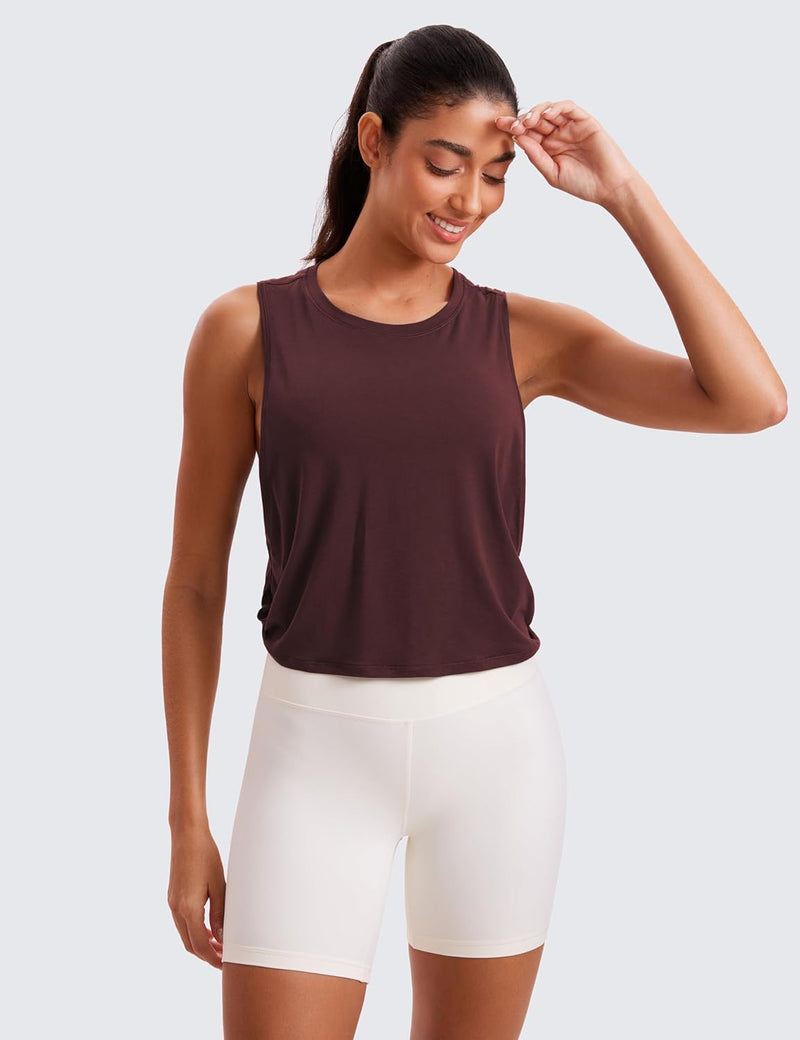 CRZ YOGA Women's Pima Cotton Workout Tank Crop Sports Shirt Sleeveless Yoga Running Tops