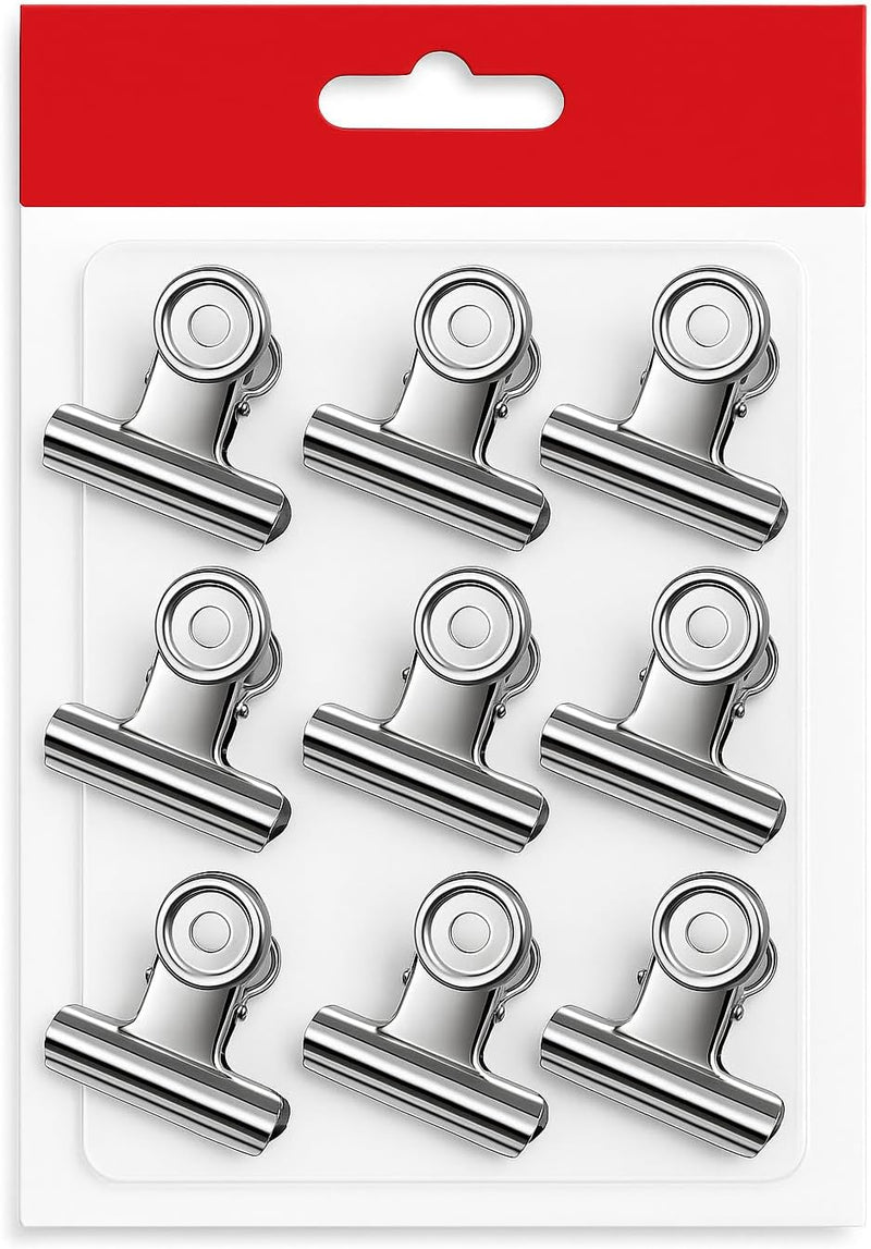 Fitto Binder Clips 9 Pack, 22mm, Office Paper Clamps, Black Metal Clips for Documents, School, Home, and Office Use