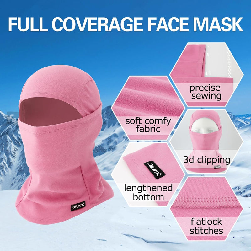 Oliumt Balaclava Ski Mask, Warm, Breathable & Lightweight, Full Coverage Fleece Winter Face Mask for Men & Women - Rose Pink