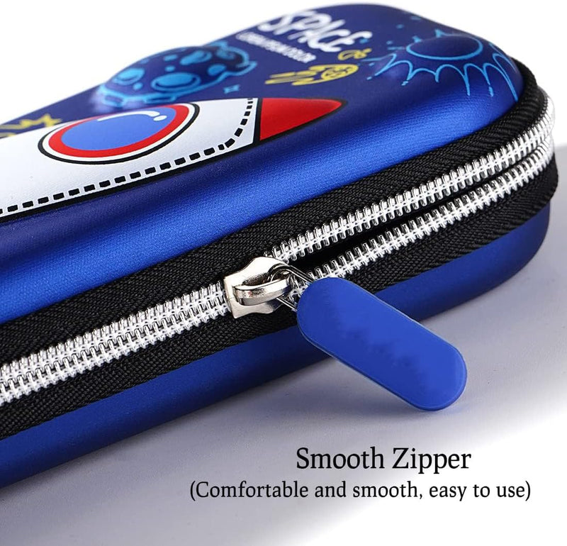 Pencil Case for Boys, 3D EVA Cartoon Space Storage Pouch Pen Holder, Pencil Case with Compartments for School Kids, Large-Capacity Storage Box, Children's Student Stationery Gift Box, Spaceship Blue