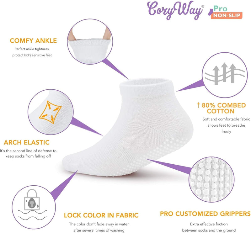 CozyWay Non-Slip Socks with Grippers - Ankle Style for Little Girls and Boys, Infants, Toddlers, Children