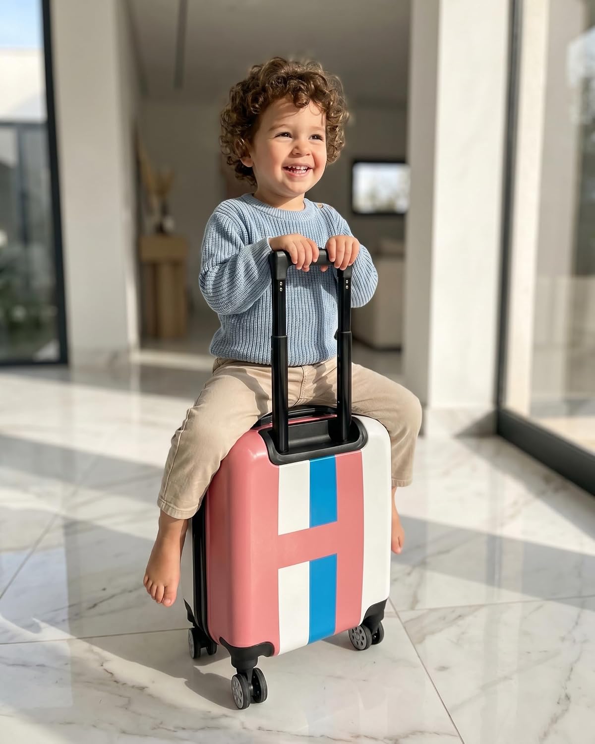 Kids Stripe Printed ABS Lightweight 17 Inch (7kg) Cabin Size Luggage, 8 Wheels, Combination Lock Suitcase (Blue) – image 5
