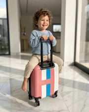 Kids Stripe Printed ABS Lightweight 17 Inch (7kg) Cabin Size Luggage, 8 Wheels, Combination Lock Suitcase (Blue) - Light Blue
