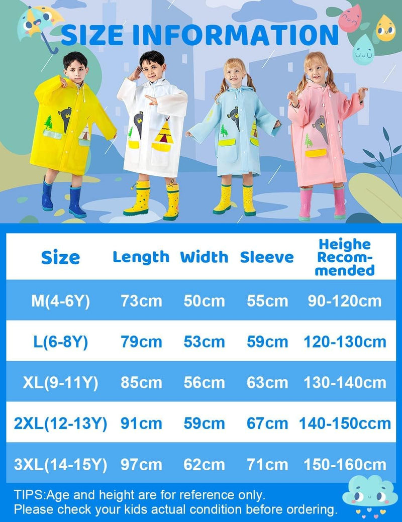 Kids Rain Poncho, Children's raincoats, Kids Raincoat Girls Boys Reusable Rain Poncho Jacket, Waterproof Jacket with Hood Toddler Rainwear Rain Coat (Bear M)