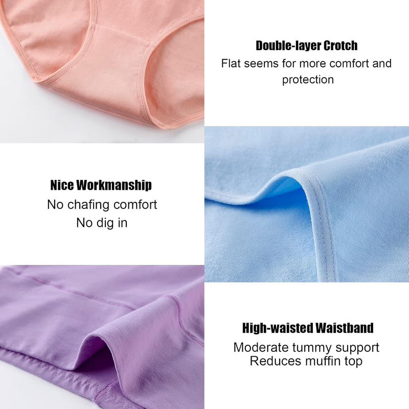 Women's Underwear, High Waist Cotton Breathable Full Coverage Panties Brief Multipack Regular and Plus Size