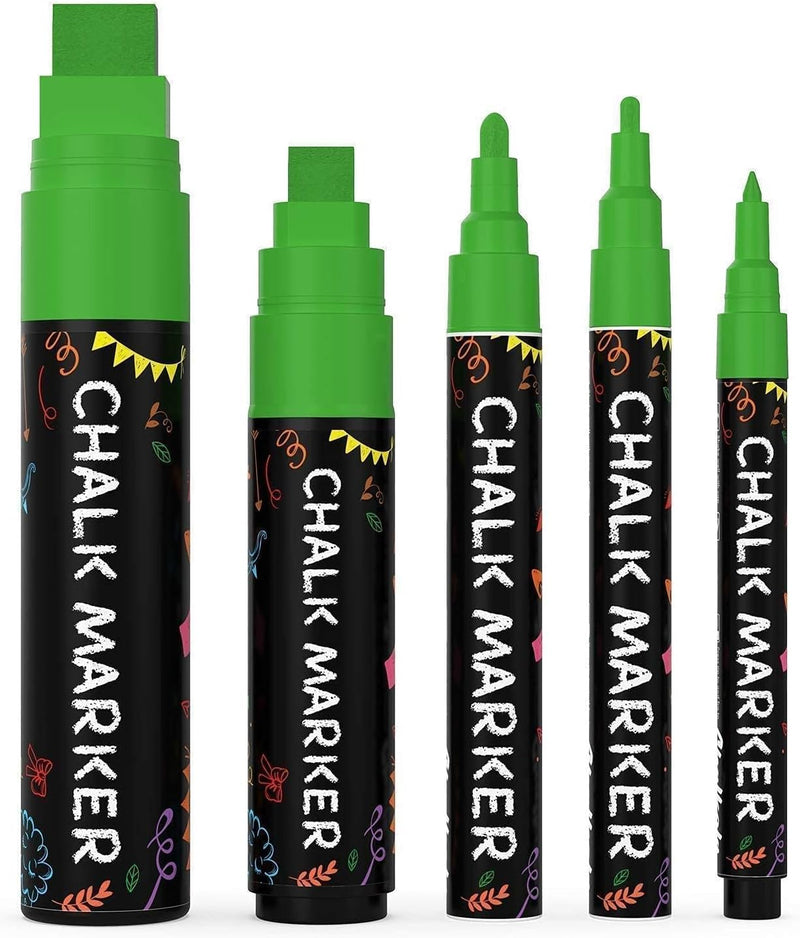Chalkola 5 White Chalk Markers for Chalkboard Signs, Blackboard, Car Window, Bistro, Glass | 5 Variety Pack - Thin, Fine Tip, Bold & Jumbo Size Erasable Liquid Chalk Pens (1mm, 3mm, 6mm, 10mm, 15mm)