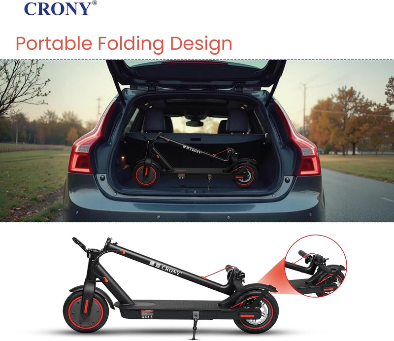 Crony M365 Foldable Electric Scooter, Lightweight Commuter Scooter for Adults Kids, 250W Motor, Smart App Control, 25-45KM/H Max Speed, 10-25KM Range, Red