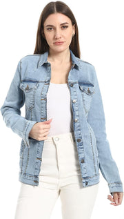 Womens Turn Down Collar DANIM Jacket - Indigo