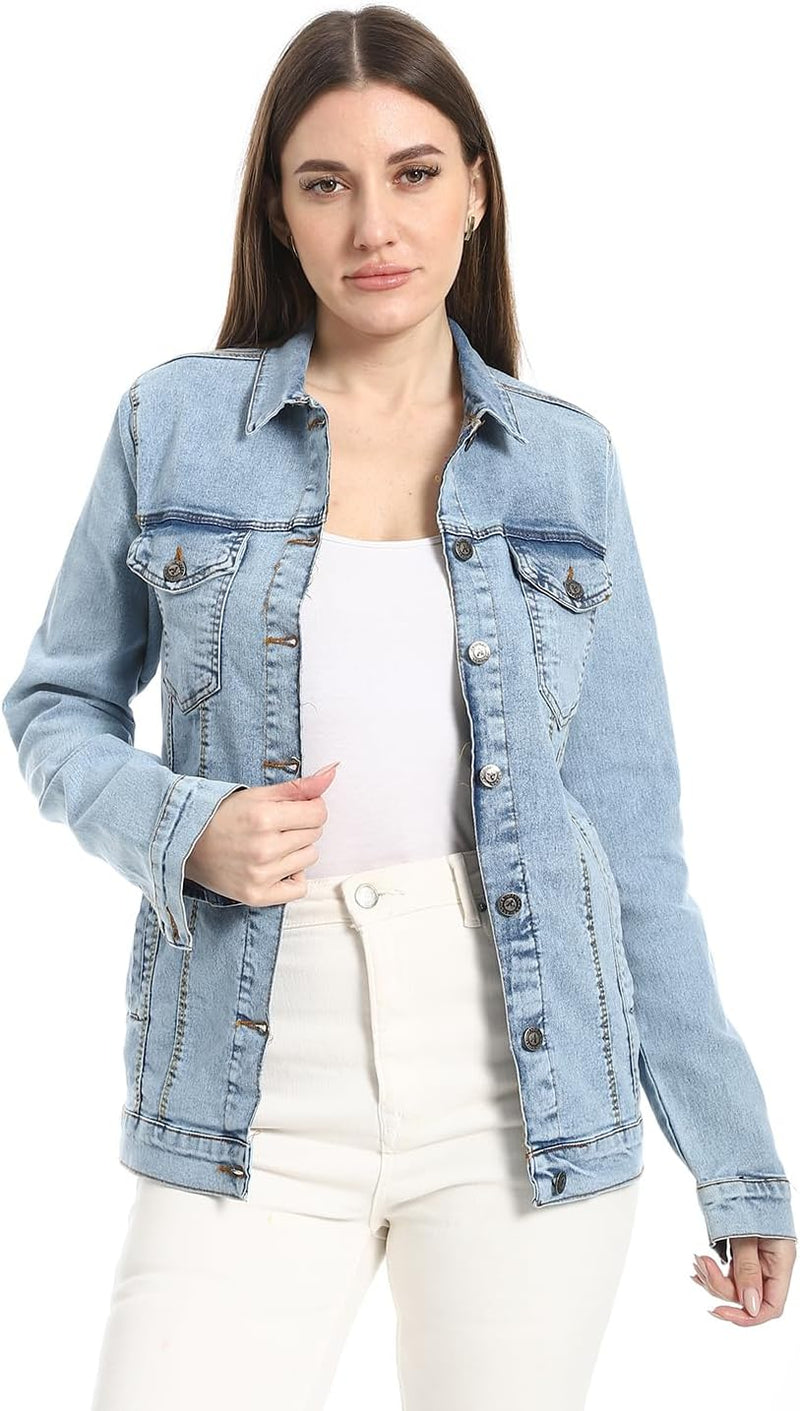 Womens Turn Down Collar DANIM Jacket - Indigo