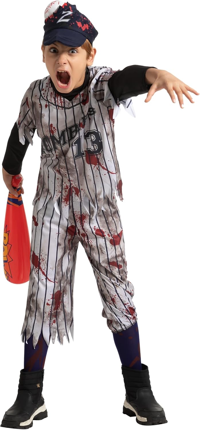 Spooktacular Creations Scary Zombie Baseball Player Costume for Kids, Horror Halloween Costumes for Kids, Halloween Parties