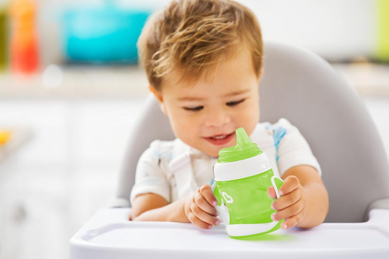 Munchkin Gentle Transition Trainer Cup, Spout transition from bottle to spill proof cup, leak proof and anti-slip handle for Baby/infant, boys and girls, 4oz Cpacity,4 months and above, Pink