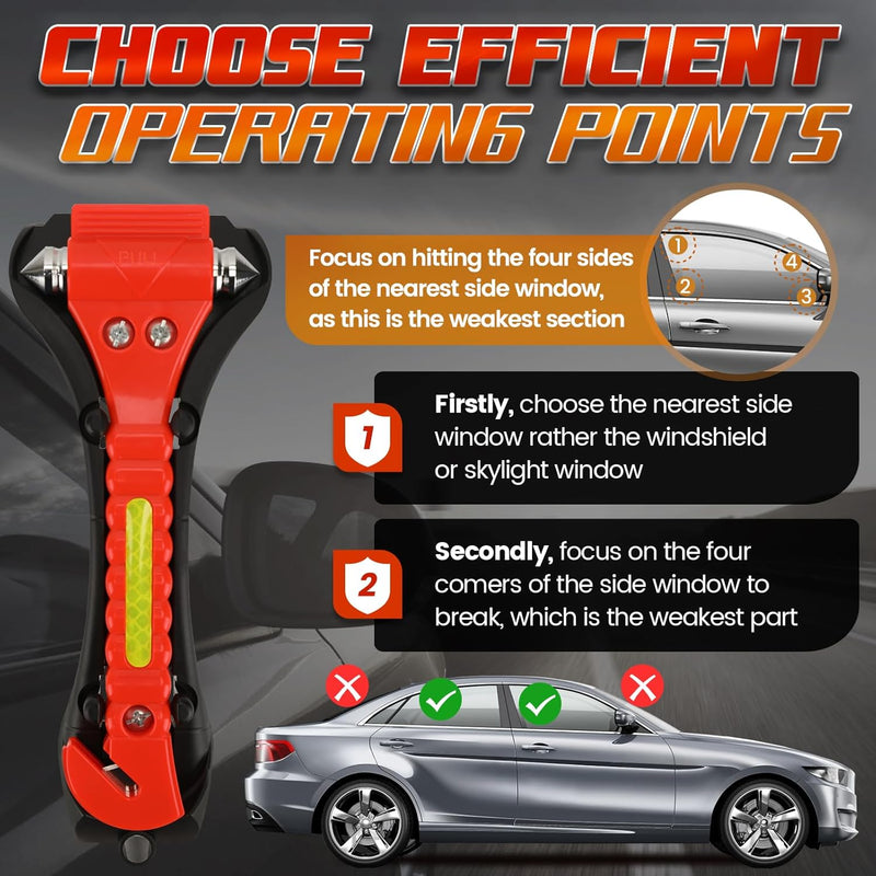 Milifox Car Window Breaker, Safety Hammer Glass Breaker with Seat Belt Cutter, Car Emergency Escape Tools with Light Reflective Life Saving for Car Family Essential Indoor Outdoor 2 Pack