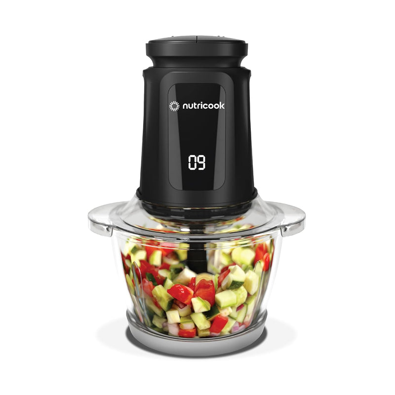 Nutricook Multi Purpose Glass Chopper & Mincer, 500 W, 1.2L with 4 SS Blade detachable System, easy to clean, Pulse speed for precision, Ice Crushing, Anti Slip ring, 2 Yr Warranty, NC-CH1200 Black