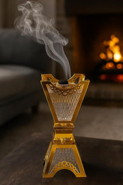 Crystal Glass Bakhoor Burner Oud burner Incense Bakhoor Charcoal Burner مبخرة عود,مبخرة بخور Frankincense Burner Madkhan Mabkhara Bakhoor Gold Incense Burner (Gold,Clear)