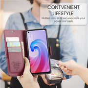 For Oppo A96 4G / A36 / A76 / K10 4G / Realme 9i 4G Leather Case RFID Blocking 3 Card Slot Mobile Cover - Red