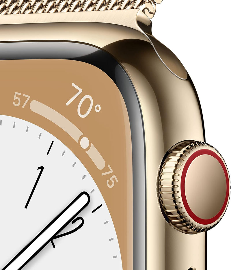 Apple New Apple Watch Series 8 (GPS + Cellular 45mm) Smart watch - Silver Stainless Steel Case with White Sport Band - Regular. Fitness Tracker, Blood Oxygen & ECG Apps, Water Resistant