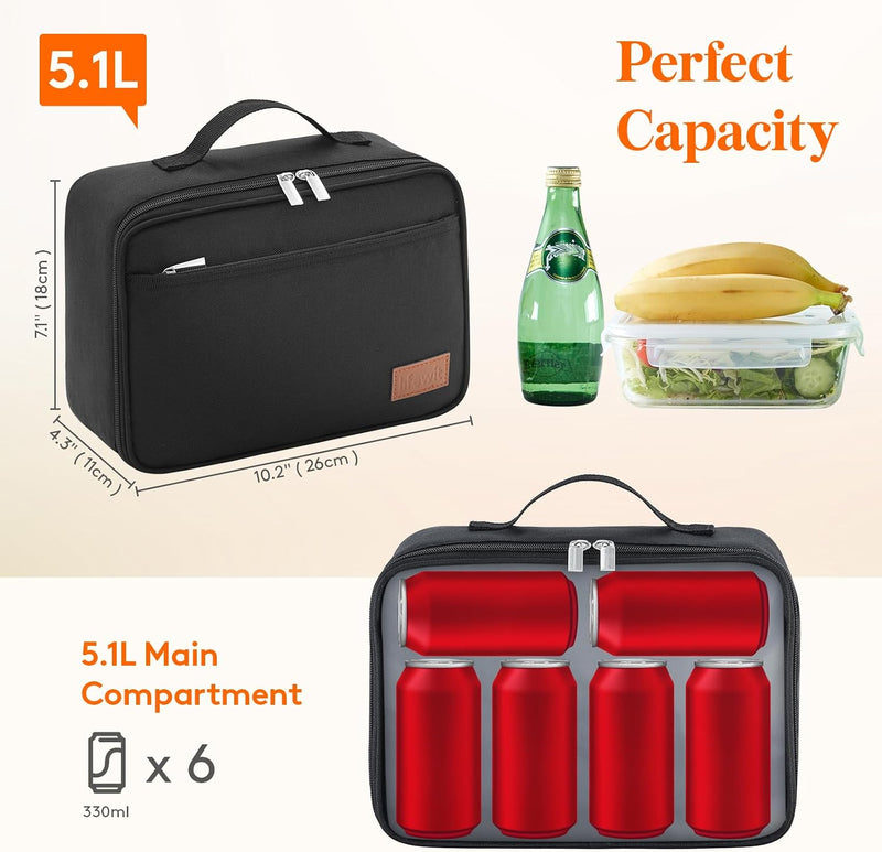 Freezable Lunch Box, Insulated Reusable Lunch Bag with 2 Ice Packs, Mini Cooler Snack Bag for Bento Box for Salad, Sandwich, Snacks for Boys/Girls/Men/Women for School/Work/Daycare, Black