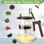 800ML Glass Teapot with Infuser Removable, Enchanti Tea Pot with Wooden Handle, 3 in 1 Water Separation Tea Infuser Pot, Press Control Magic Teapot for Blooming Tea and Loose T/ea