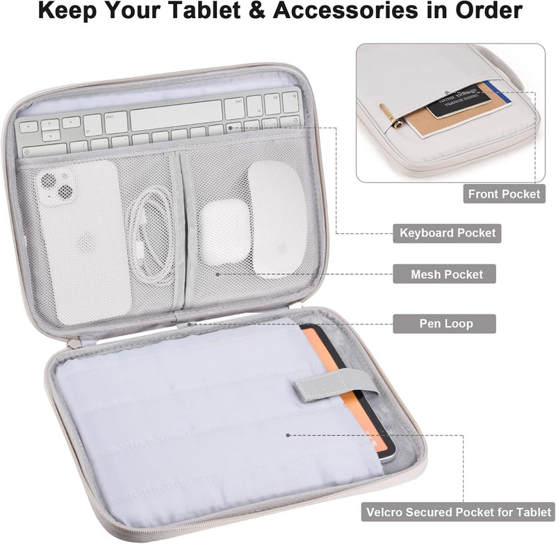 12.9 Inch Tablet Sleeve, Padded Protective Carrying Case for iPad Pro 12.9 M2/M1/2018-2020, Surface Pro 9/8/X/7/6, 12.4 Galaxy Tab S8/S7+ (White Grey-12.9) - White Gray 12.9