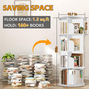 4 Tier Rotating Bookshelf Tower, Spinning Bookshelf, Revolving 360 Bookcase Storage Round Carousel, Vertical Rotate Turning Spiral Corner Organizer, White