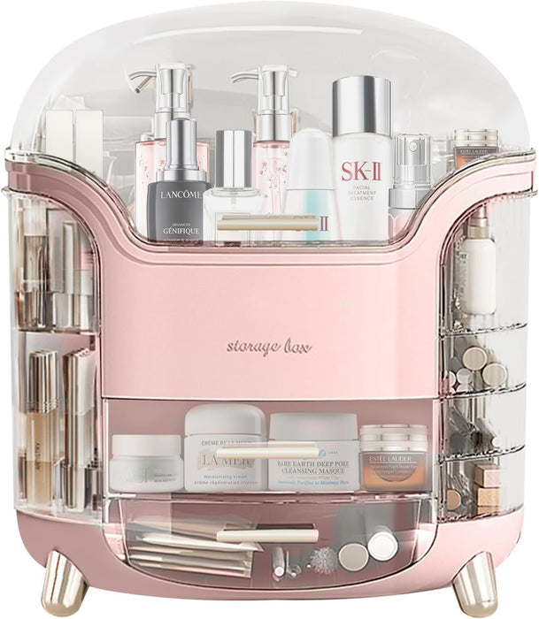 Kousee Makeup Storage Organizer, Large Skincare Organizers Cosmetic Display Case with Lid,Lipstick Organizer and Transparent Cover, Makeup Box for Bedroom Vanity Desk Countertop Bathroom -White