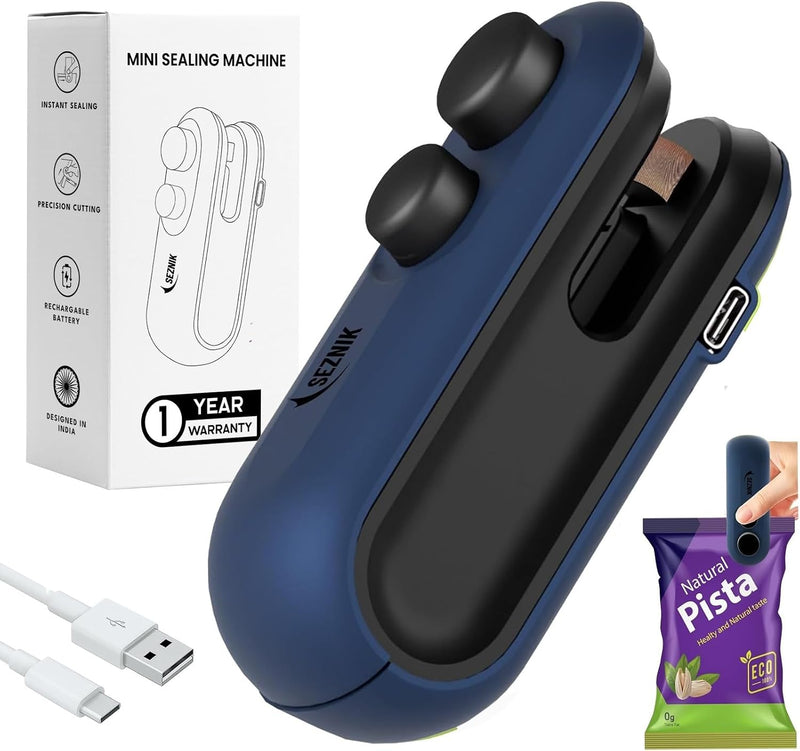 SEZNIK Portable Mini Sealing Machine, Handheld Packet Sealer For Food, Snacks, Chips, Fresh Storage, Plastic Bags Sealing Machine, (Dark Blue) - Dark Blue