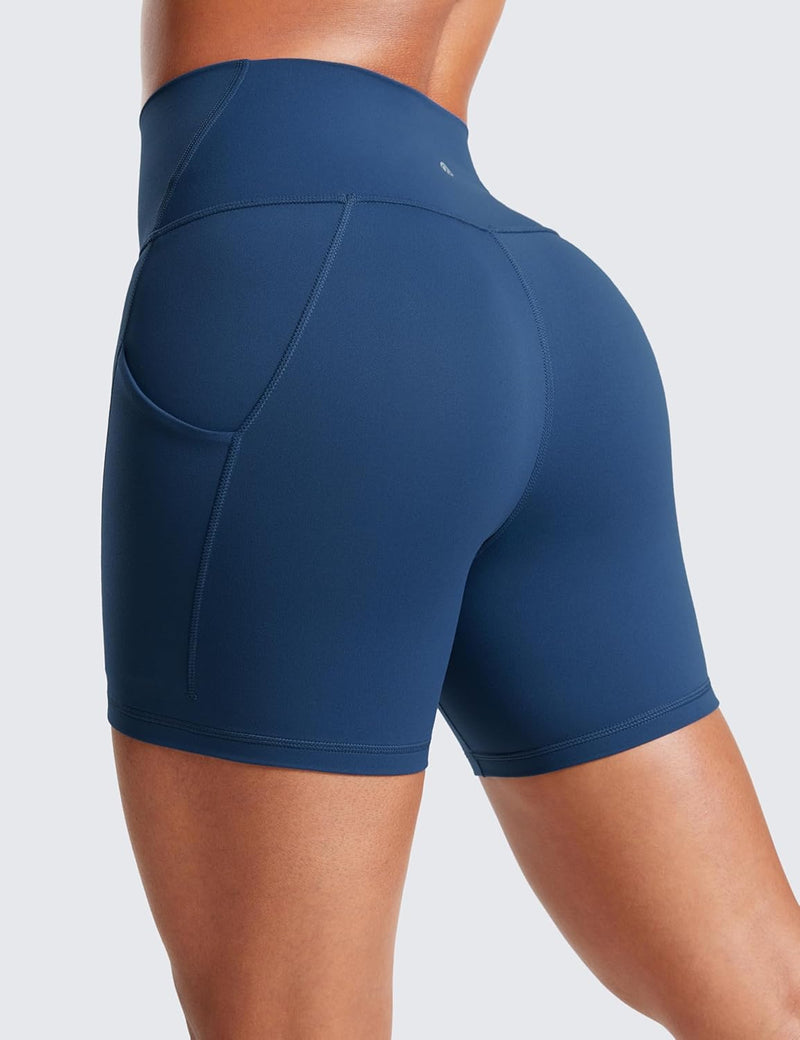 CRZ YOGA Womens Butterluxe Biker Shorts with Pockets 5 Inches - High Waisted Volleyball Workout Athletic Yoga Short Leggings