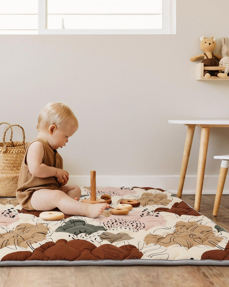 SOOFAM Baby Play Mats for Floor, 43x43 Play Mat for Playpen, Thicken Soft Padding Foam Playmats for Babies and Toddlers Infants, Foldable and Machine Washable Baby Crawling Mat, Boho Design