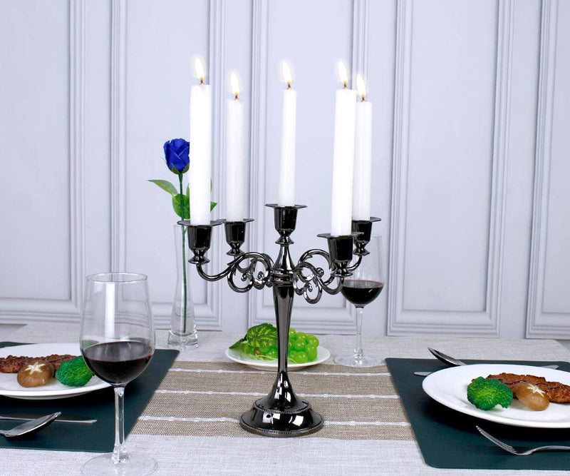 RICHEE-NL Maiheimoon Metal Candelabra Retro Candlestick Holder for Candlelight Dinner and Table Decoration (5 Arms-black-1)