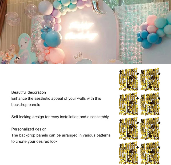 Generic 30 Pcs Light Gold Shimmer Wall Backdrop Panels, Sequins Backdrop Decoration Panels, for Bridal Shower Birthday Backdgrounds Advertising Rainbow Engagement, 30cm X 30cm (Square Shape Gold