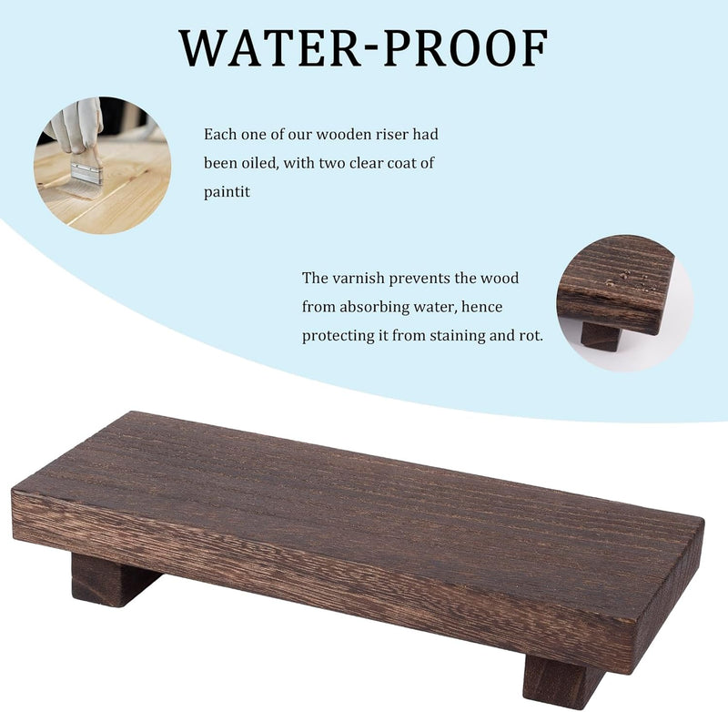 zoocatia Small Wood Tray Pedestal Stand Farmhouse Bathroom Decor Decorative Wooden Riser Kitchen Soap Dish Holder for Vanity, Counter, Sink, Brown